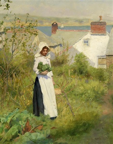 A Cornish Cottage Garden Oil Painting by Edwin Harris