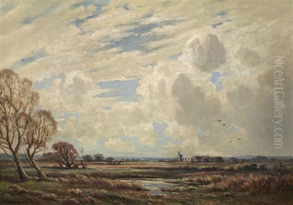 Weite Herbstlandschaft Mit Windmuhle Oil Painting by Edwin Harris