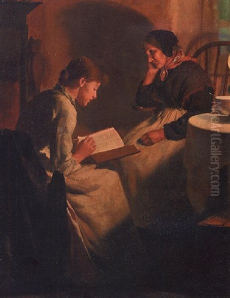 By Firelight Oil Painting by Edwin Harris