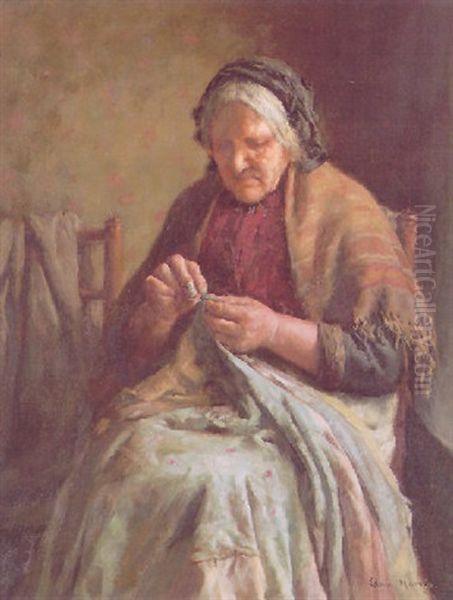 Mending The Quilt Oil Painting by Edwin Harris