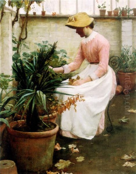 Dead Leaves (in The Greenhouse) Oil Painting by Edwin Harris