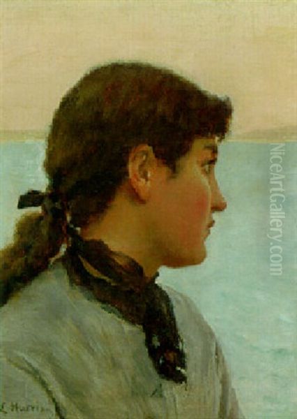 A Fishergirl, Newlyn Oil Painting by Edwin Harris