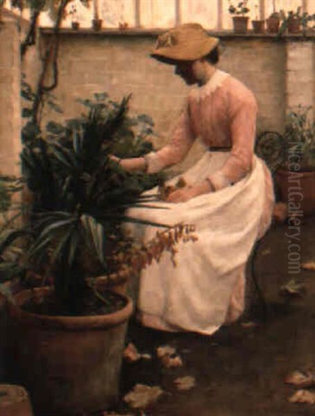 Dead Leaves (in The Greenhouse) Oil Painting by Edwin Harris