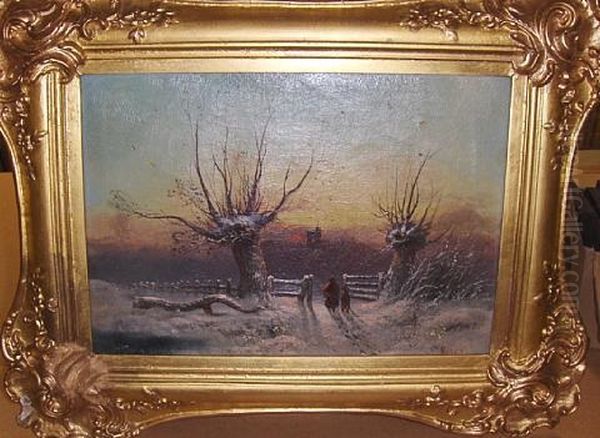 Winter  (+ Summer Landscape; Pair) Oil Painting by George Harris