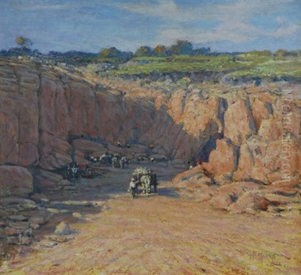 Limestone Quarry (perth Or Nsw) Oil Painting by George F. Harris