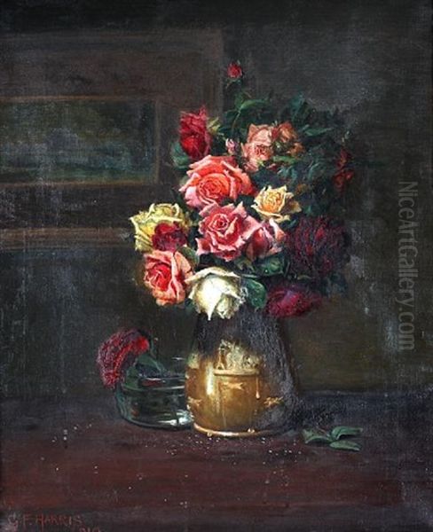 Still Life With A Vase Of Roses by George F. Harris