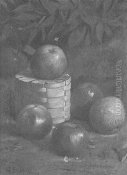 Still Life Of Apples And A Basket Oil Painting by George F. Harris