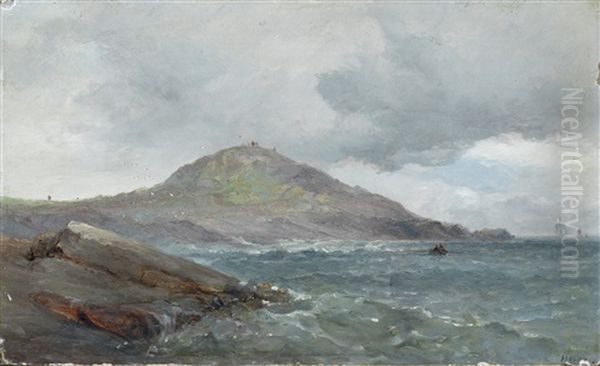 Boats On The Foreshore At The Mumbles, With Oystermouth Castle Beyond; And A Headland On The Gower Peninsular (pair) Oil Painting by James Harris