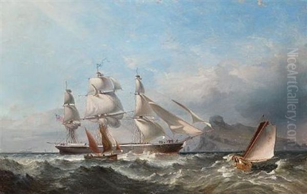 A Three-masted Merchantman Heaving-to For The Pilot Oil Painting by James Harris