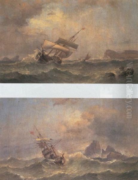 Shipping In Choppy Waters Off The Coast Oil Painting by James Harris