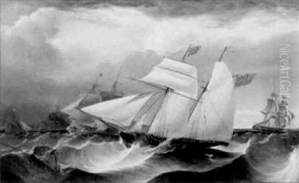 A British Schooner And Other Shipping In Rough Seas Oil Painting by James Harris