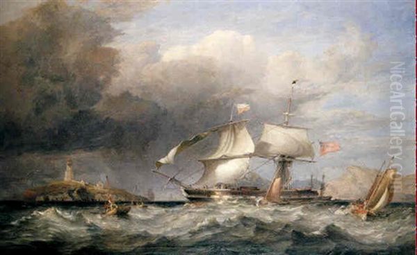 Dropping Off The Swasea Pilot - Busy Shipping Off Mumble's Head Oil Painting by James Harris