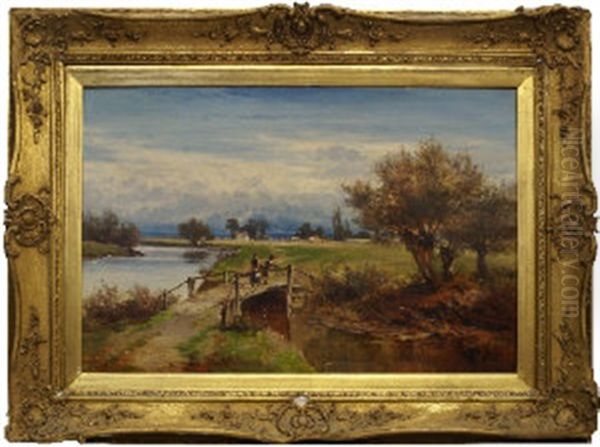 Rustic Bridge At Boveney On Thames Oil Painting by William E. Harris