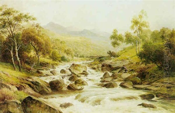 Fishing In Rapids Oil Painting by William E. Harris