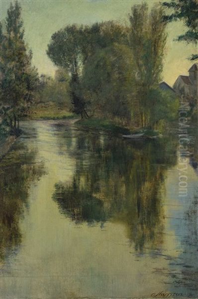 On The River Loing Oil Painting by Alexander Harrison