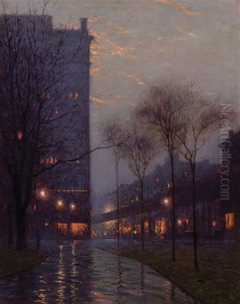 Bryant Park At Evening, New York Oil Painting by Lovell Birge Harrison