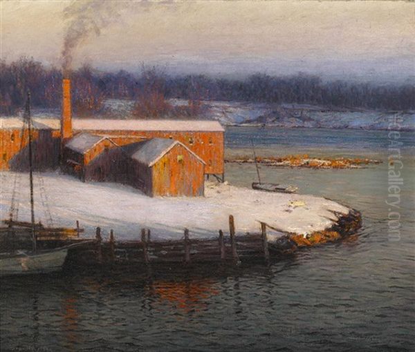 The Red Mill At Cos Cob Oil Painting by Lovell Birge Harrison