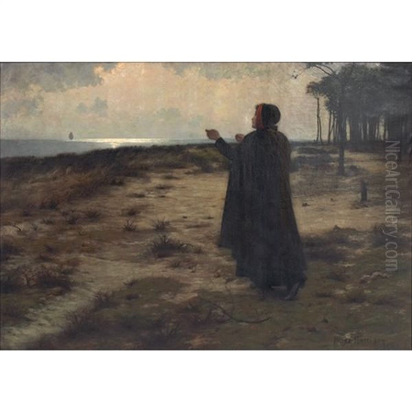 The Departure Of The Mayflower (also: Return Of The Mayflower) Oil Painting by Lovell Birge Harrison