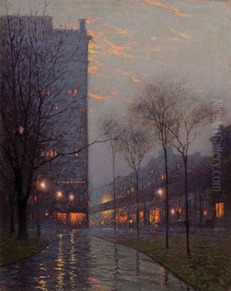 Bryant Park At Evening, New York Oil Painting by Lovell Birge Harrison