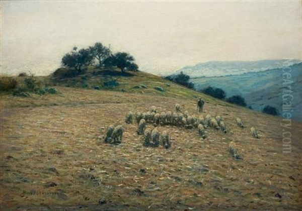 Herding Sheep On A Hillside Oil Painting by Lovell Birge Harrison