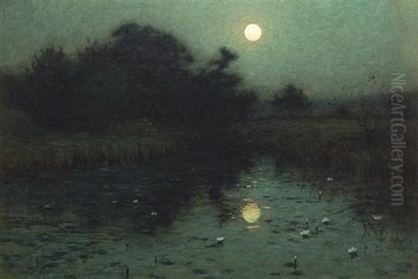 Moonlight Over A Pond Oil Painting by Lovell Birge Harrison