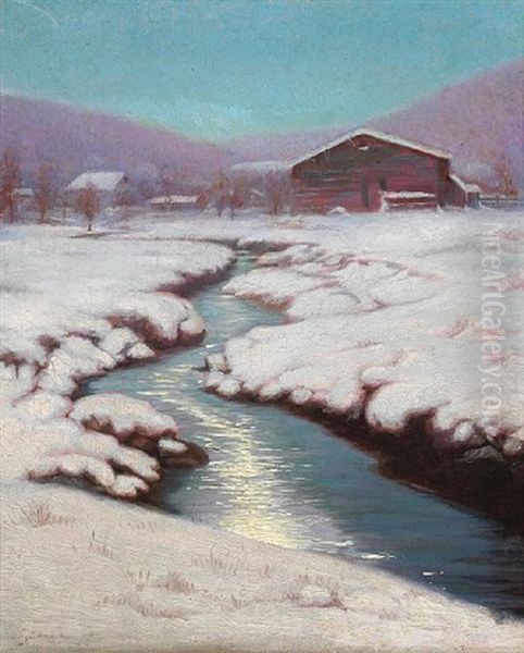 A Creek Through Snow-covered Fields Oil Painting by Lovell Birge Harrison