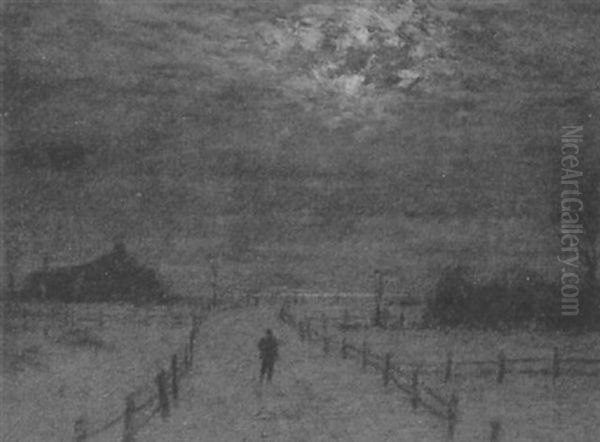 A Snowy Evening Oil Painting by Lovell Birge Harrison