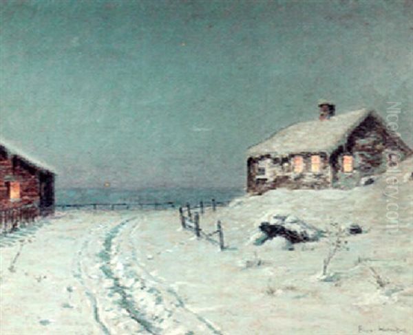 Fishermans Cottages In Moonlight, No.1 Oil Painting by Lovell Birge Harrison