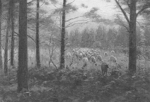 Sheep Grazing Oil Painting by Lovell Birge Harrison