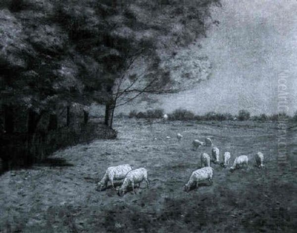 Sheep Grazing In An Autumn Meadow Oil Painting by Lovell Birge Harrison