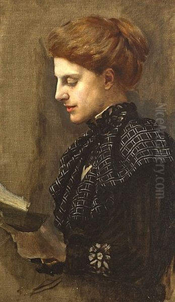 Portrait Of A Young Lady Reading Oil Painting by Sarah Cecilia Harrison