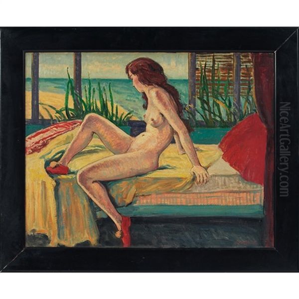 Nude On Bed Oil Painting by Robert Bartholomew Harshe