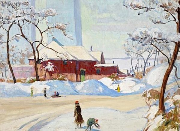 Chicago Park In Winter Oil Painting by Robert Bartholomew Harshe