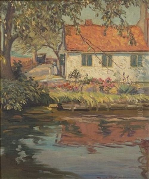 Cottage View Oil Painting by Robert Bartholomew Harshe