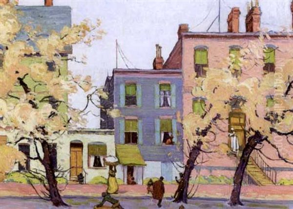 A Busy Southern Street Scene Oil Painting by Robert Bartholomew Harshe