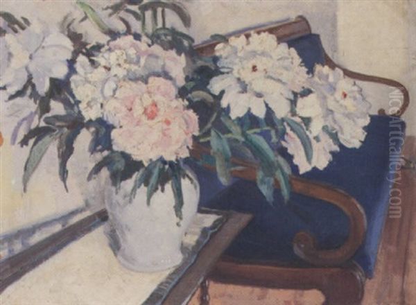 Peonies Oil Painting by Robert Bartholomew Harshe