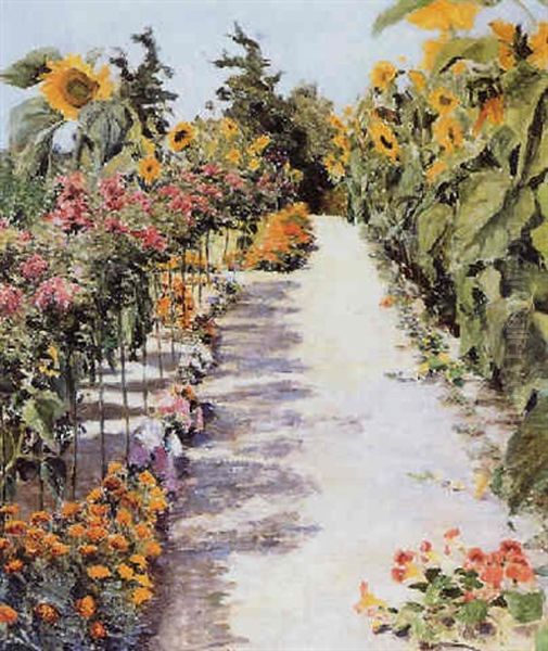 Bloementuin Te Laren Oil Painting by Ferdinand Hart Nibbrig