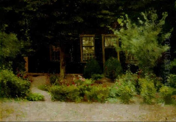 A Farm With A Garden Oil Painting by Ferdinand Hart Nibbrig