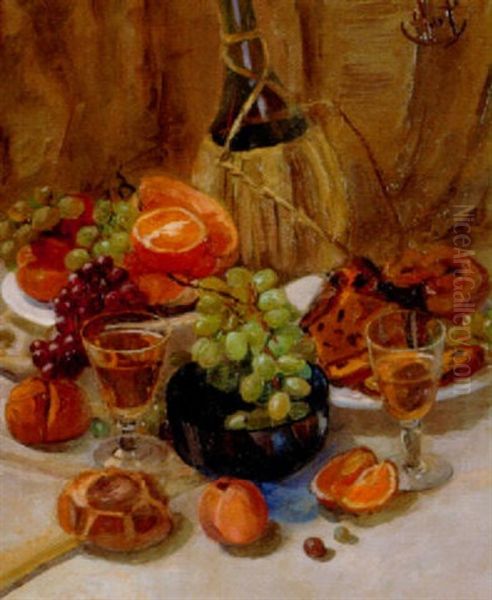 Still Life With Fruit And Wine Oil Painting by George Overbury Hart