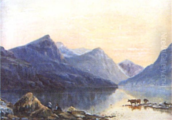 Lake Scene, North Wales Oil Painting by J. Laurence Hart