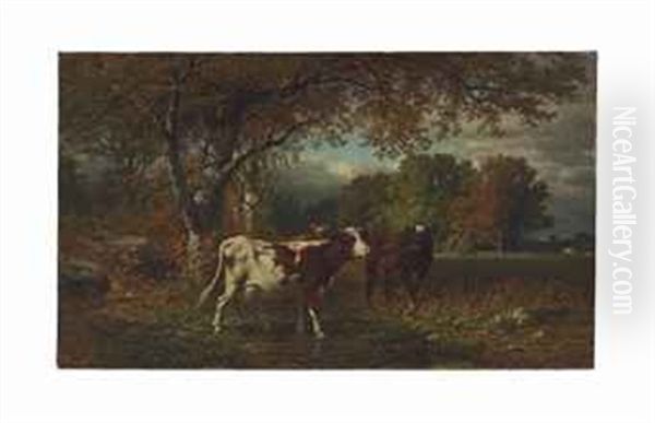 Cows In A Field Oil Painting by James McDougal Hart