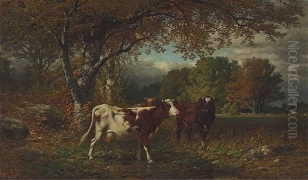 Cows In A Field Oil Painting by James McDougal Hart