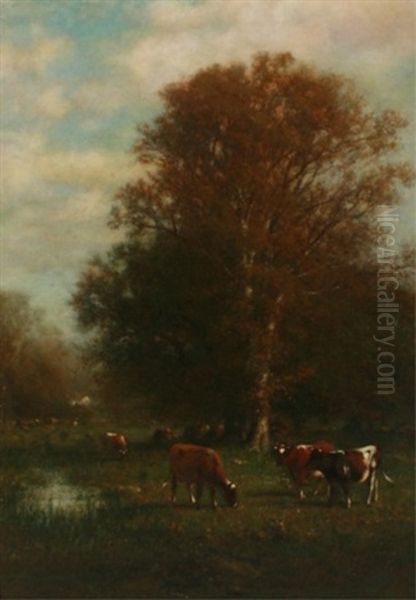 Cows In Pasture Oil Painting by James McDougal Hart