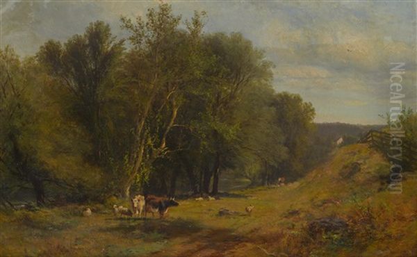 Livestock Near A River Oil Painting by James McDougal Hart