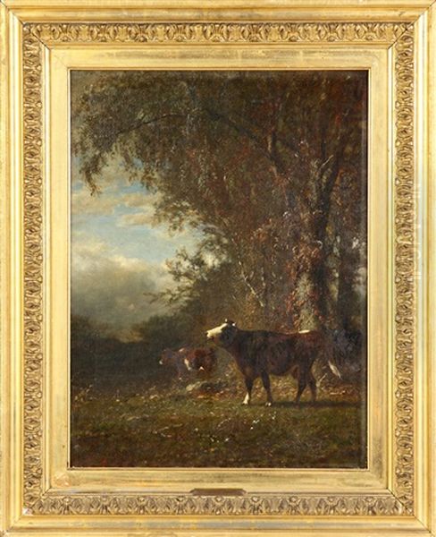 Cows In Landscape Oil Painting by James McDougal Hart