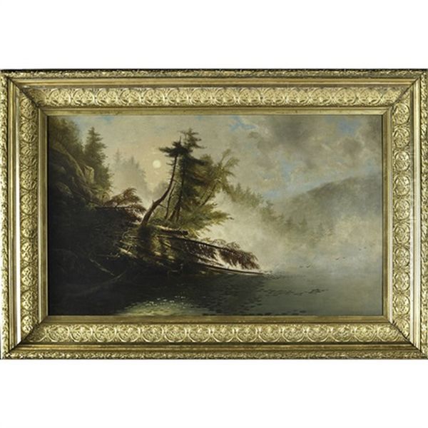 A Misty Morning Scene On An Adirondack Lake Oil Painting by James McDougal Hart