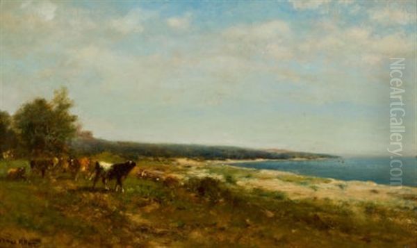 Cattle Along The Waterside Oil Painting by James McDougal Hart