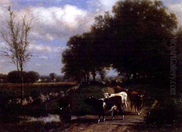 Cows By The Stream Oil Painting by James McDougal Hart