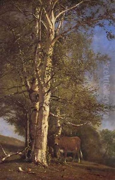 Cow In A Landscape Oil Painting by James McDougal Hart