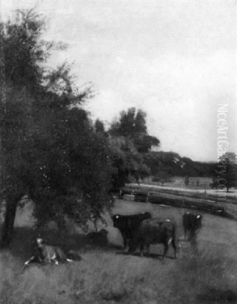 Cows At Pasture Oil Painting by James McDougal Hart